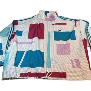 VTG Adidas Originals Geometric Grid Block Jacket Windbreaker Men's 90s Men's 2XL